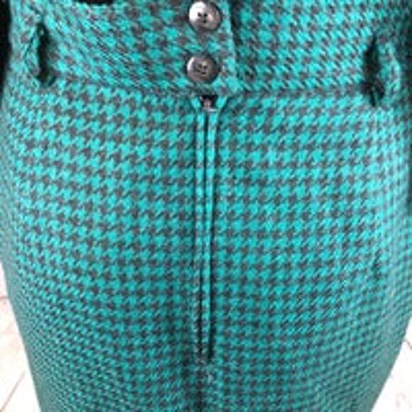 Vintage Jones New York Houndstooth skirt in green and black. 100% wool size 8 - Picture 5 of 7